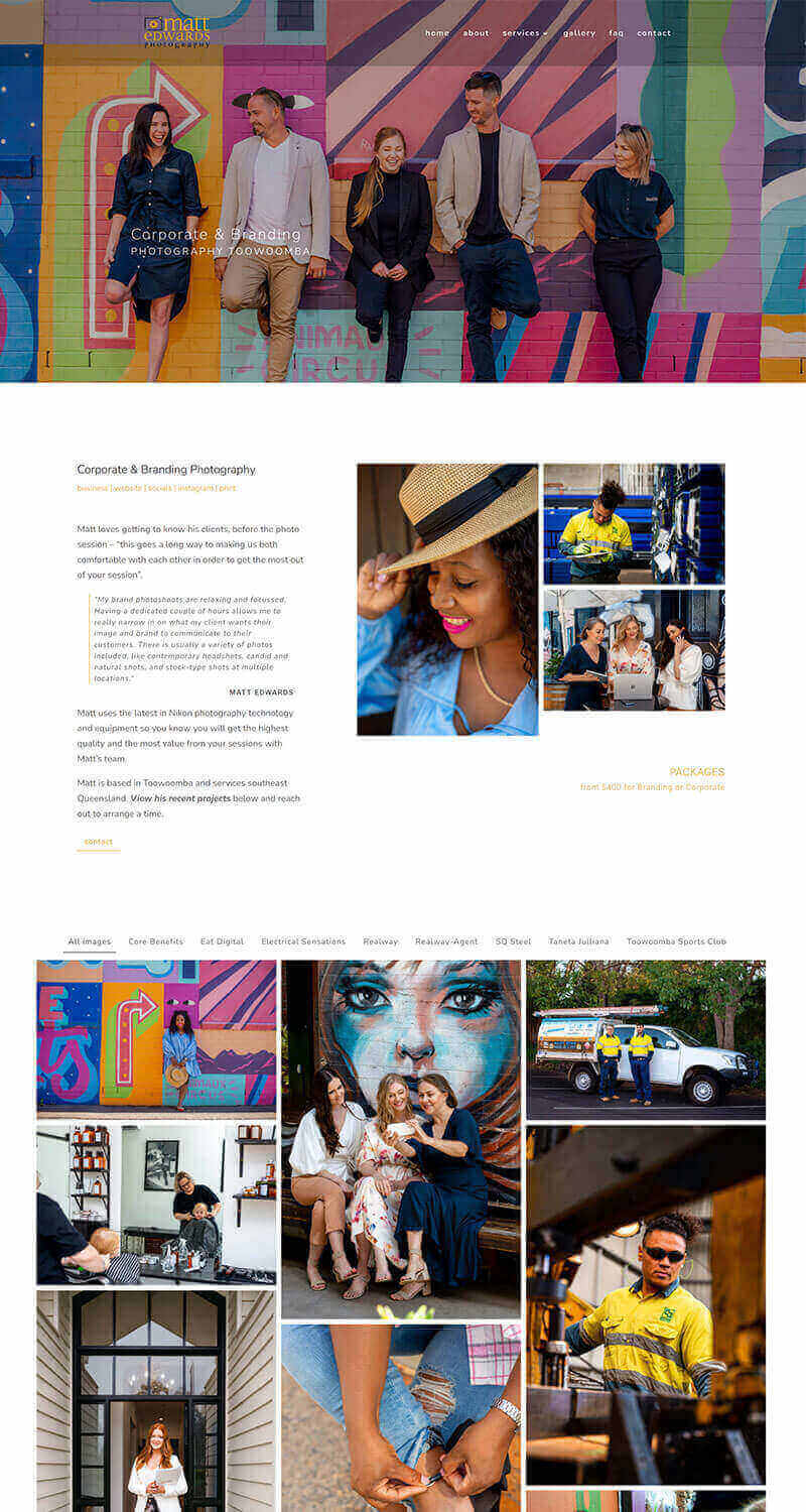 Photography service page design